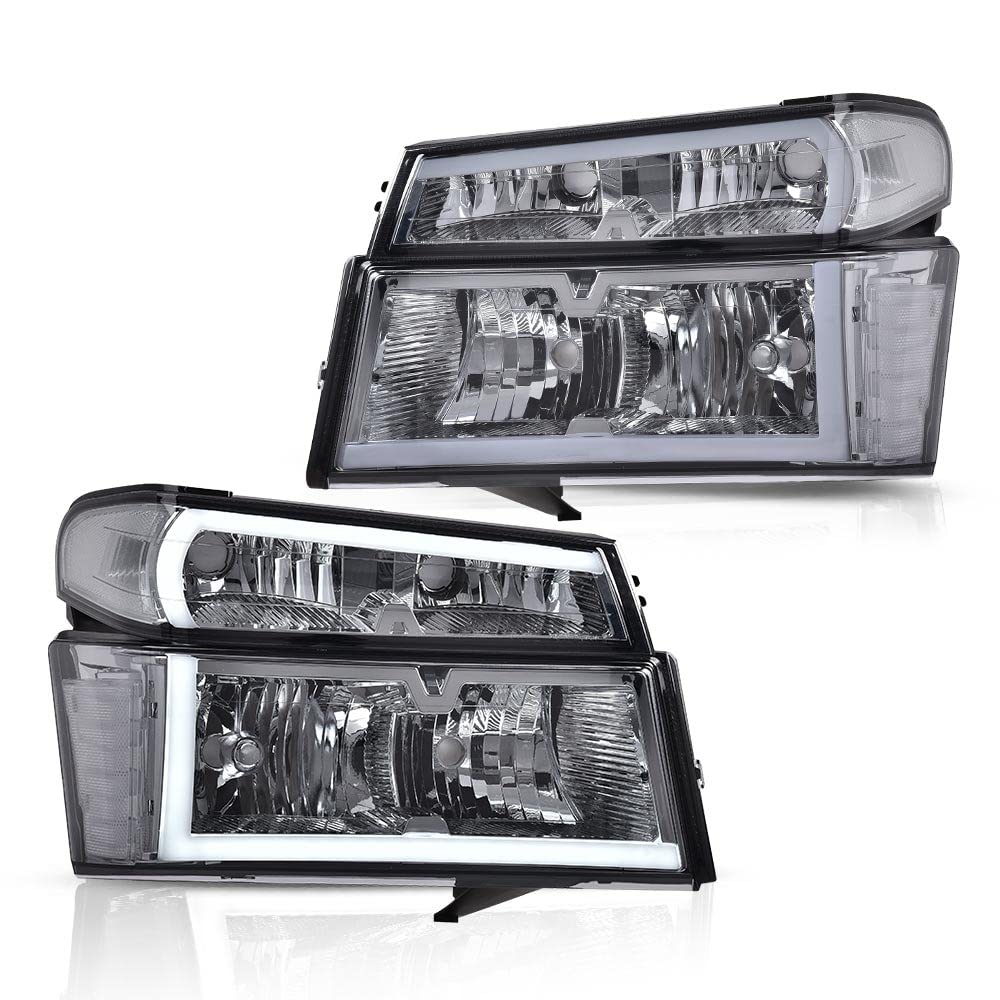 G-PLUS LED Headlights Assembly Compatible with Chevy Colorado/GMC Canyon 2004-2012,Fit Isuzu i-280 i-350 2006,Fit Isuzu i-290 i-370 2007-2008 Headlamps Smoky Lens Chrome Housing Clear Reflector