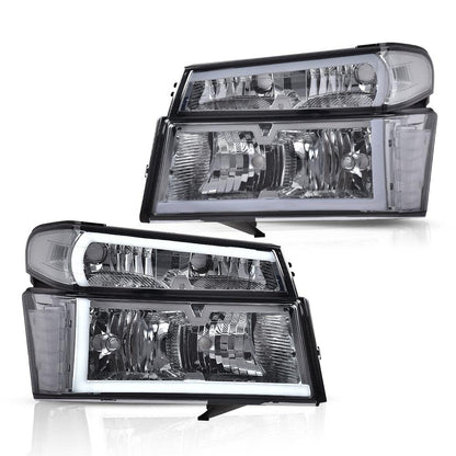G-PLUS LED Headlights Assembly Compatible with Chevy Colorado/GMC Canyon 2004-2012,Fit Isuzu i-280 i-350 2006,Fit Isuzu i-290 i-370 2007-2008 Headlamps Smoky Lens Chrome Housing Clear Reflector