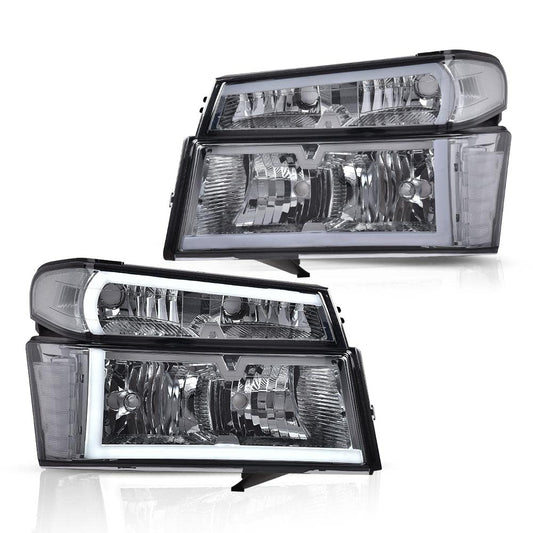 G-PLUS LED Headlights Assembly Compatible with Chevy Colorado/GMC Canyon 2004-2012,Fit Isuzu i-280 i-350 2006,Fit Isuzu i-290 i-370 2007-2008 Headlamps Smoky Lens Chrome Housing Clear Reflector