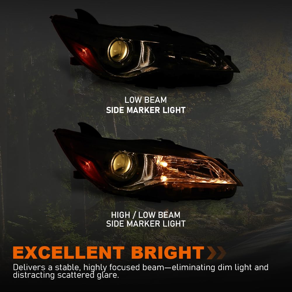G-PLUS Headlight Assembly Front Headlamp Right Side Compatible with Toyota Camry 2015-2017 TO2503222, TO2502222, TO2503223, TO2502229, TO2503229,8111006860 Clear Lens Black Housing Amber Reflector