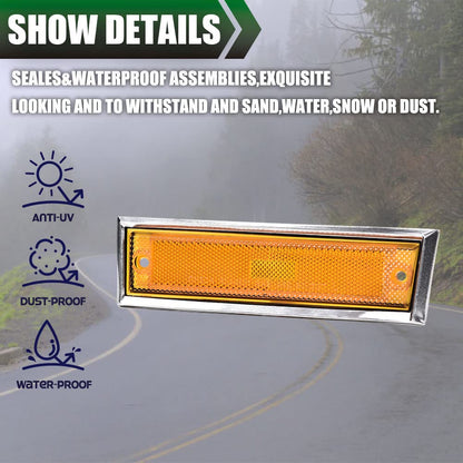 G-PLUS Front Side Marker Lights Assembly Compatible With 1981-1991 Chevy Blazer/GMC Jimmy C/K R Pickup,915557,915558 Side Chrome Bezel Marker Lamps Pair (Orange Lens)