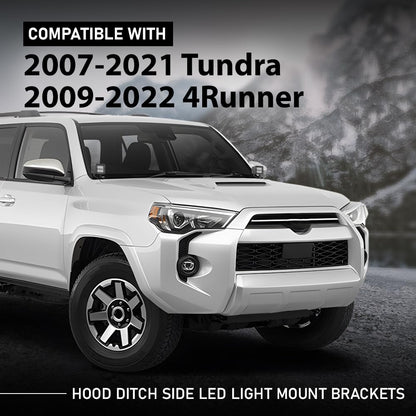 G-PLUS Hood Ditch Side LED Light Mount Brackets Pods Compatible with Toyota 4Runner 2009-2022,Fit Toyota Tundra 2007-2021