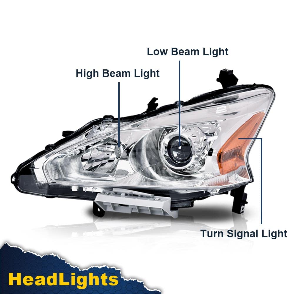 G-PLUS Headlights Compatible With 2013 2014 2015 Nissan Altima 4-Door Sedan Factory Style Automotive Halogen Model Headlamps (Clear Lens Chrome Housing Amber Reflector),faros delanteros