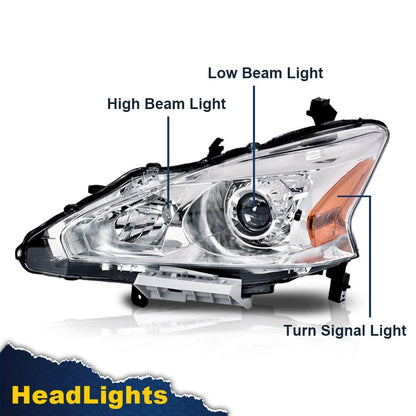 G-PLUS Headlights Compatible With 2013 2014 2015 Nissan Altima 4-Door Sedan Factory Style Automotive Halogen Model Headlamps (Clear Lens Chrome Housing Amber Reflector),faros delanteros