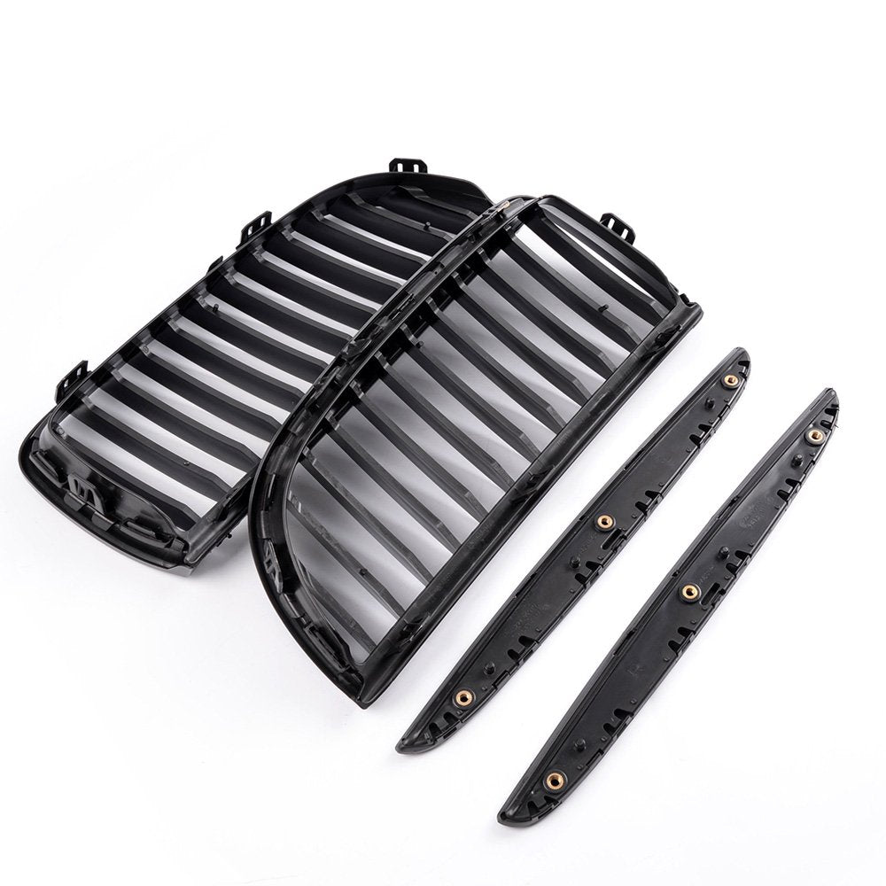 4PCS Set Front Bumper Kidney Sports Grille Hood Grills Replacement For BMW E90 E91 323i 328i 335i 330i 325i 3-Series Sedan Wagon 2005-2008 Gloss Black