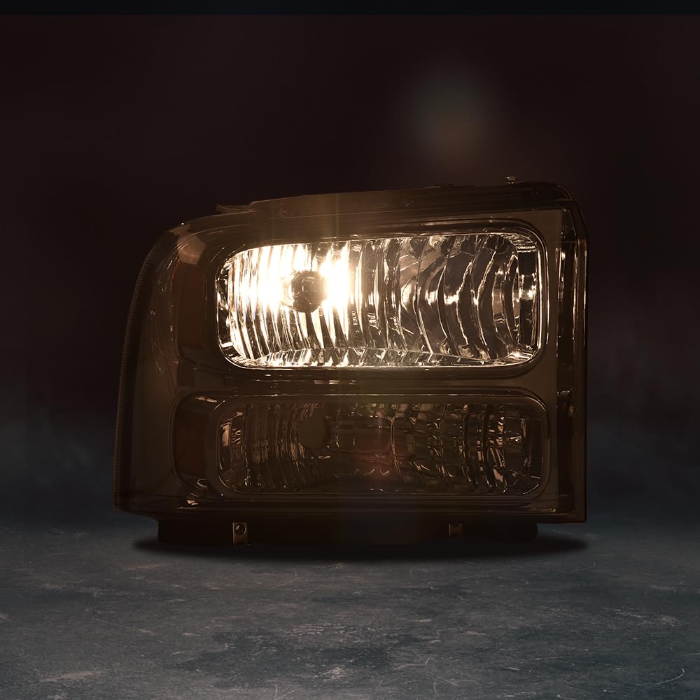 G-PLUS Headlights Assembly, Compatible with 99-04 Ford F250 F350 F450 F550 Super Duty/00-04 Ford Excursion Bumper Headlamps, Smoky Lens Chrome Housing Amber Reflector