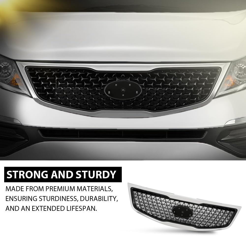 G-PLUS Front Upper Grille Chrome, Compatible with Kia Sportage 2014-2016, KI1200162, 863503W500