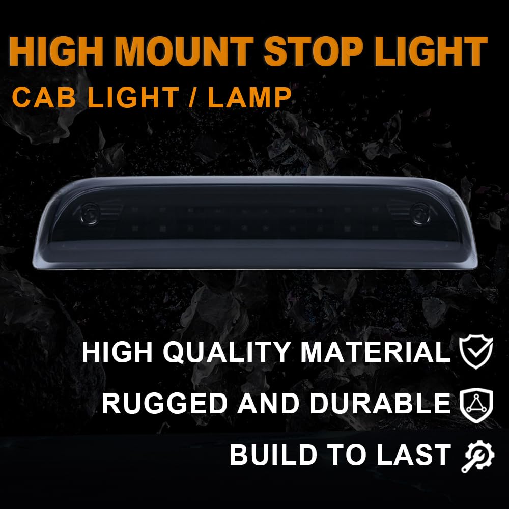 G-PLUS LED Third 3rd Brake Light Compatible with Chevy Silverado/GMC Sierra 1500 2500HD 3500HD 2014-2018 Cargo Light Center High Mount Lamp Tail Light Smoky Lens Black Housing