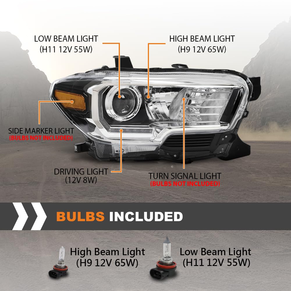 G-PLUS LED Headlight Assembly Right Side w/LED Daytime Running Compatible with Toyota Tacoma 2016-2023 81150-04270, TO2502244 OEM Fit Standard White