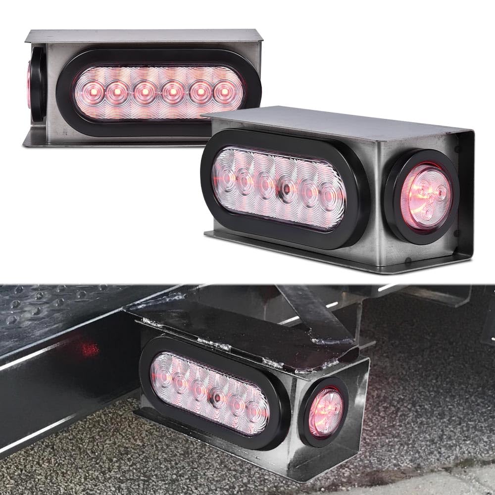 G-PLUS LED Trailer Steel Box Kit, Compatible with Trailer/Truck W/ 6" Oval Tail Light & 2" Marker Lamp Clear Lens Luces TraserasAssembly