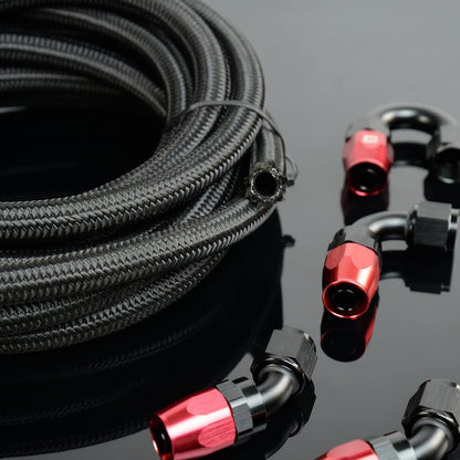 G-PLUS Stainless Steel Oil/Fuel Hose & Fitting Hose End Adaptor Kit,Transmission Gas Oil Fuel Line Fittings Kit 5 Meter Universal Replacement (4AN, Black)