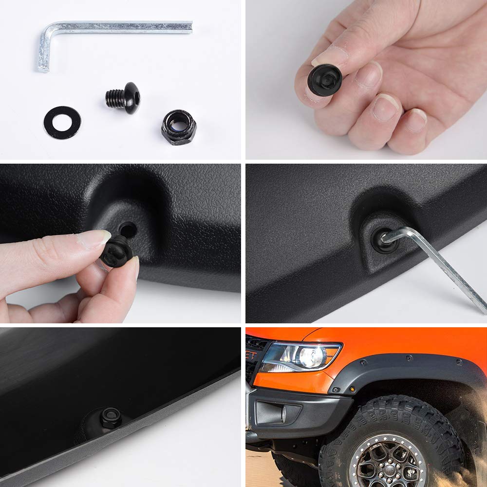 G-PLUS Universal Fender Flare Hardware Kit Pocket/Rivet Style Fender Flares Screw/Bolt Hardware Kit Set Black