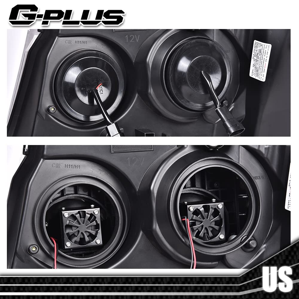G-PLUS LED Tube Dual Projector Headlights, Compatible with 2007-2014 Chevy Tahoe/Suburban Bumper Headlamps Assembly, Clear Lens Black Housing Clear Reflector,faros delanteros