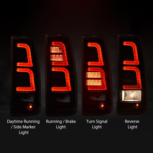 G-PLUS Tail Lights w/Wiring Harness Pair, Compatible with Chevy Silverado 2003-2006 Driver Left Side & Passenger Right Side Tail Lamps, Clear Lens Black Housing with Red light bar GM2800174 GM2801174