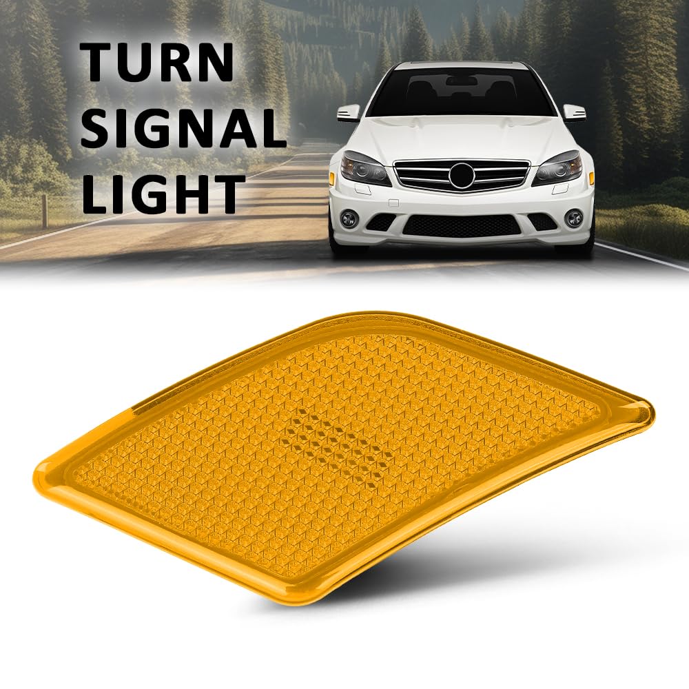 G-PLUS Front Left Side Marker Light Turn Signal Light, Compatible with Benz C230 C250 C300 C350 C63 2008-2014, Driver Side, Yellow Lens, 2048200121