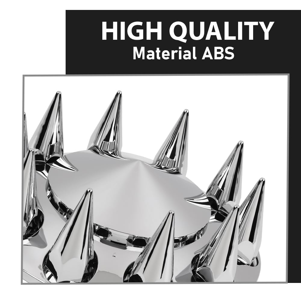 G-PLUS Front Wheel Covers Set Chrome Hub Cover 33mm Spiked Hub Axle Compatible with Semi-Truck 20",22.5" and 24.5" Wheels ABS Plastic Silver Pair