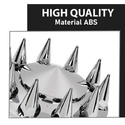 G-PLUS Front Wheel Covers Set Chrome Hub Cover 33mm Spiked Hub Axle Compatible with Semi-Truck 20",22.5" and 24.5" Wheels ABS Plastic Silver Pair