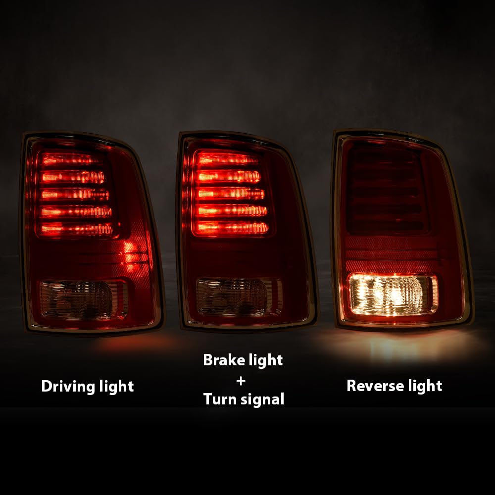G-PLUS LED Rear Right Tail Lights Assembly w/Bulbs Fit Dodge Ram 1500 2013-2018, Fit Dodge Ram 2500 3500 2014-2018, Right Passenger Rear Brake Lamp, Clear/Red Lens, 68093078AC, CH2801203