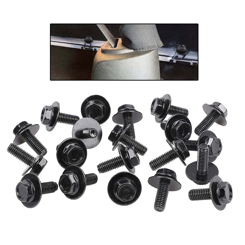 G-PLUS 20PCS Body Bolt Screw Fastener Fender M6-1.0X 16mm Long- 10mm Hex- 17mm Washer Steel Black Vehicle Body Screws