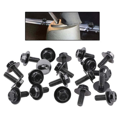G-PLUS 20PCS Body Bolt Screw Fastener Fender M6-1.0X 16mm Long- 10mm Hex- 17mm Washer Steel Black Vehicle Body Screws