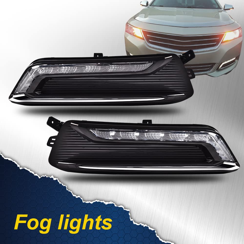 G-PLUS LED Fog Light Compatible With 14-20 Chevy Impala,Clear Lens Daytime Running Light DRL w/Wiring Switch,A Pair