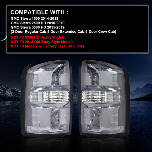 G-PLUS Tail Lights W/obulbs Compatible with GMC Sierra 1500 2014-2018, TAIL IGHTS | FIT GMC Sierra 2500 HD 3500 HD 2015-2019, Smoke Lens Luces Traseras Rear Brake Lamps Assembly