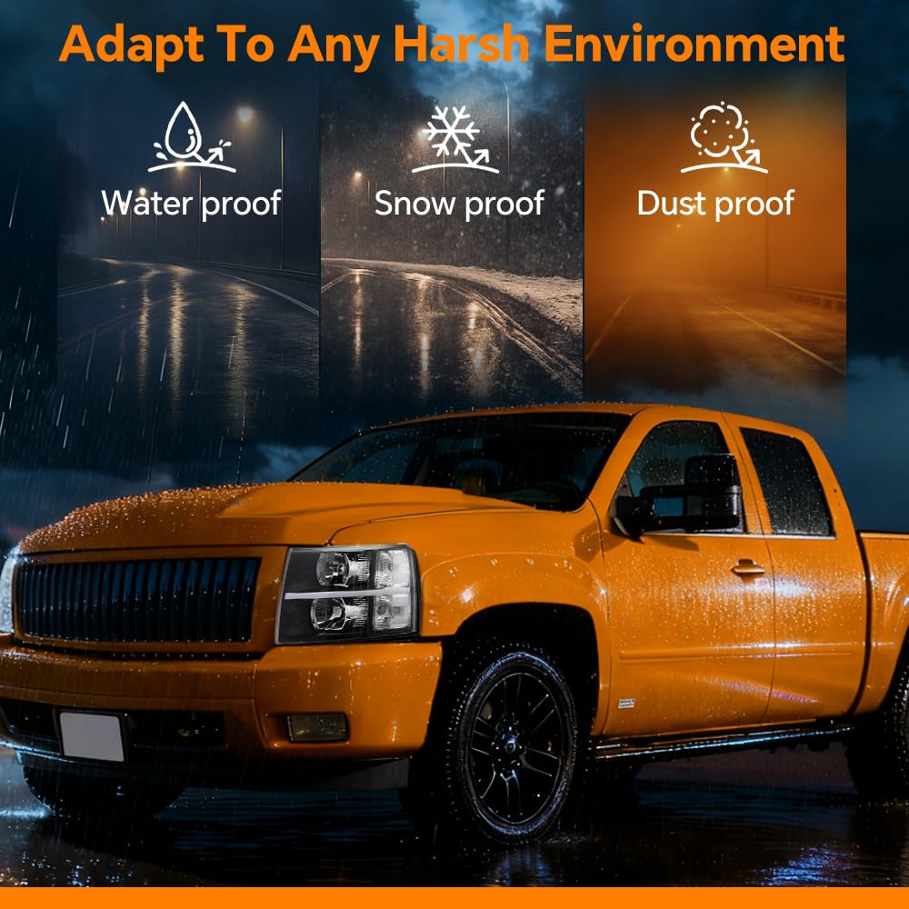 G-PLUS LED DRL Headlights, Fit 2007-2014 Chevy Silverado 2500 3500 & HD Models/Fit 2007-2013 Chevy Silverado 1500 Bumper Headlamps, Clear Lens Black Housing Clear Reflector