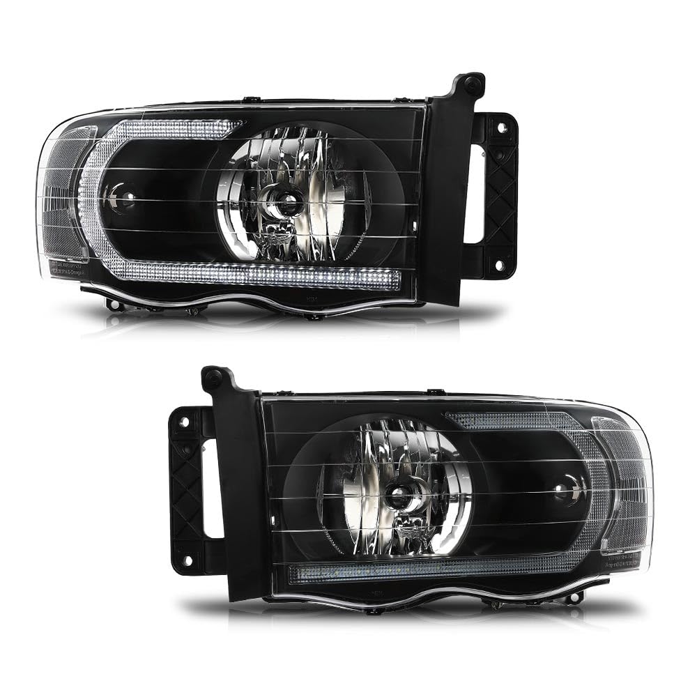 G-PLUS LED Headlights Compatible with Dodge Ram 1500 2002-2005,Fit Dodge Ram 2500 3500 2003-2005 Headlamps Clear Lens Black Housing Clear Reflector Left & Right,faros delanteros Assembly