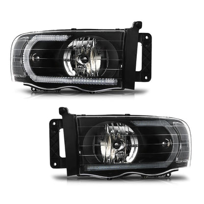 G-PLUS LED Headlights Assembly Compatible with Dodge Ram 1500 2002-2005, Fit Dodge Ram 2500 3500 2003-2005 Headlamps Assembly, Clear Lens Black Housing Clear Reflector, faros delanteros