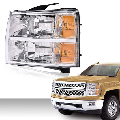 G-PLUS Headlights Assembly HEADLIGHTS | Fit Chevy Silverado 2007-2013/HEADLIGHTS | Fit Chevy Silverado 2500 3500 & HD 07-14 Headlamp,Left Driver Clear Lens Chrome Housing Amber ReflectorBumper Headlamps,faros delanteros