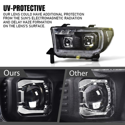 G-PLUS LED Tube Projector Headlights Assembly Compatible with Toyota Tundra 2007-2013, Fit Toyota Sequoia 2008-2017 Left & Right Headlamps, Clear Lens Black Housing Clear Reflector, TO2502171