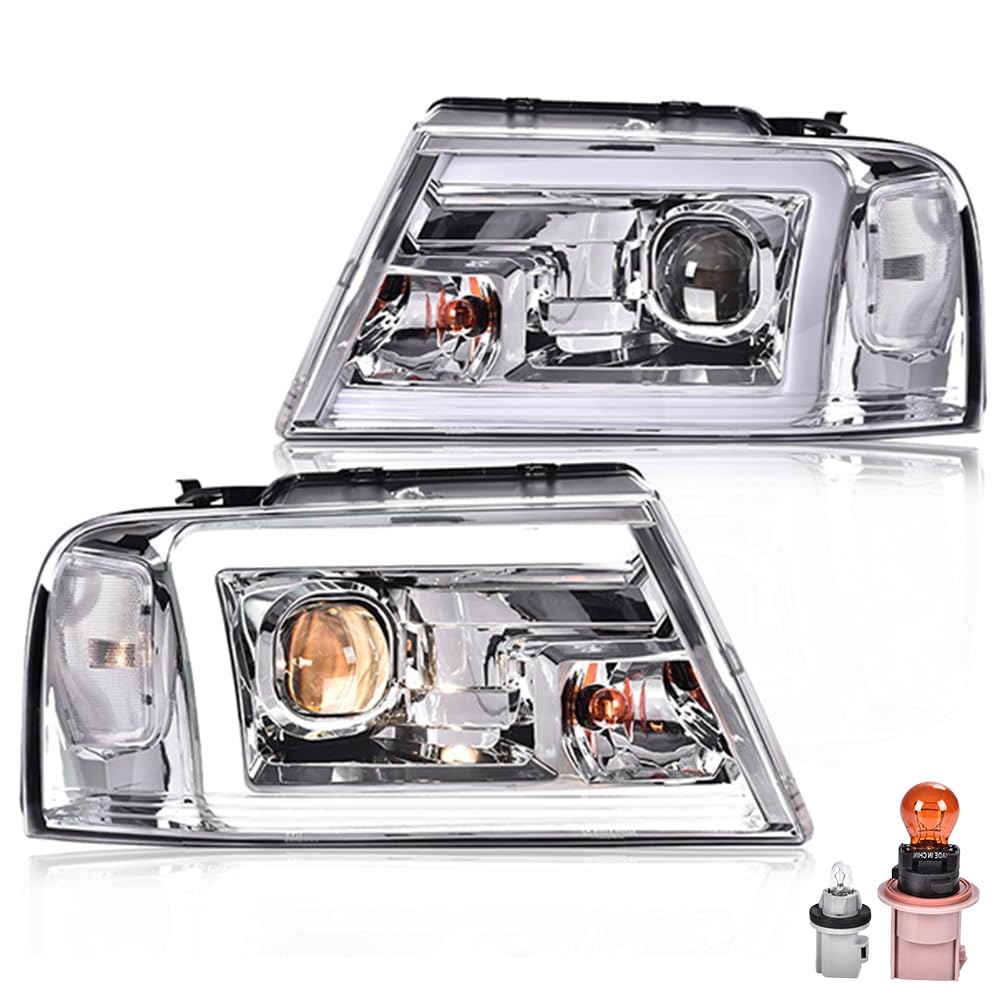 G-PLUS DRL LED Headlights Fit Ford F150 2004-2008/Lincoln Mark LT 2006-2008,NOT Fit 2004 F150 Heritage/Flareside Beds,Clear Lens Chrome Housing Clear ReflectorBumper Headlamps,faros delanteros