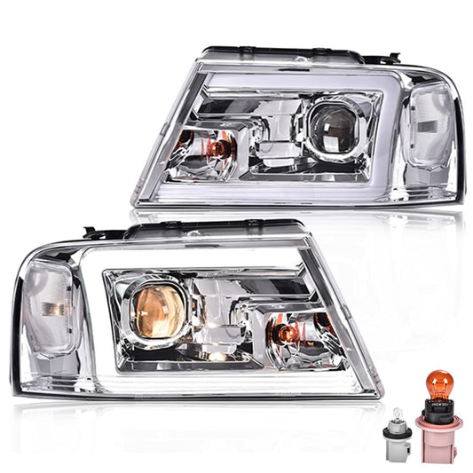 G-PLUS DRL LED Headlights Fit Ford F150 2004-2008/Lincoln Mark LT 2006-2008,NOT Fit 2004 F150 Heritage/Flareside Beds,Clear Lens Chrome Housing Clear ReflectorBumper Headlamps,faros delanteros