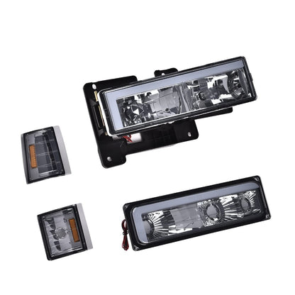 G-PLUS LED DRL headlights, Compatible with 1994 1995 1996 1997 1998 1999 2000 GMC C10 C/K C1500 bumper Headlamp, Smoky lens Chrome Housing Amber Reflector