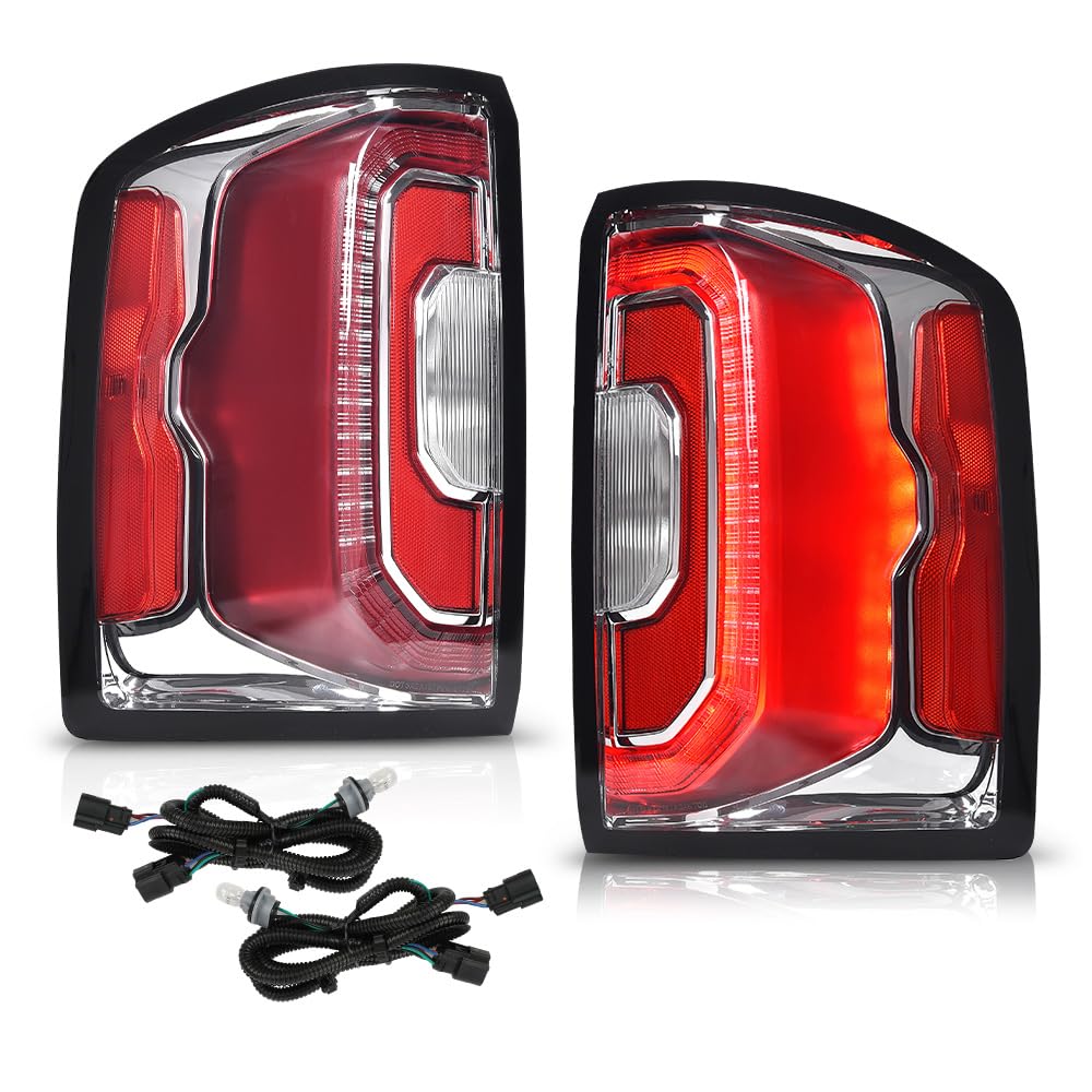 G-PLUS LED Tail Light Lamp w/Bulbs Pair Compatible with GMC Sierra 1500 2016-2018/Fit GMC Denali 1500 2016-2018/Fit GMC Sierra 1500 Limited 2019, Luces Traseras Rear Brake Lamps Assembly