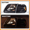 G-PLUS Headlights Assembly with Bulbs, Compatible with Ford Expedition 1997-2002/Fit Ford F150 1998-2003/Fit F250 1997-1999 Bumper Headlamp, Clear lens Black Housing Amber Reflector