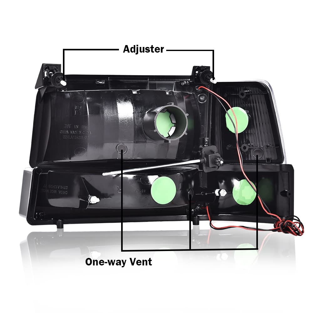 G-PLUS LED DRL Headlights, Compatible with 1992-1996 Ford Bronco F150 F250 F350,Fits Models with Halogen Headlights Only,Bumper Headlamp, Smoky lens Black Housing Amber Reflector