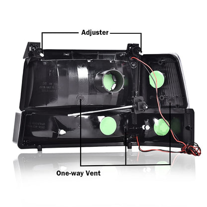 G-PLUS LED DRL Headlights, Compatible with 1992-1996 Ford Bronco F150 F250 F350,Fits Models with Halogen Headlights Only,Bumper Headlamp, Smoky lens Black Housing Amber Reflector
