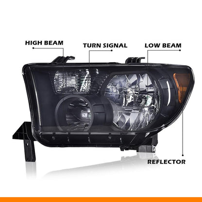 G-PLUS Headlights Compatible with Toyota Tundra 2007-2013/Compatible with Toyota Sequoia 2008-2017 Headlamps Pair Halogen Smoky Lens Black Housing Amber Reflector,faros delanteros