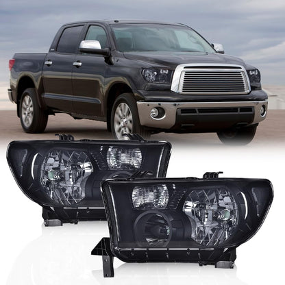 G-PLUS Headlights Assembly, Compatible with Toyota Tundra 2007-2013/Fit Toyota Sequoia 2008-2017 Bumper Headlamps, Smoky Lens Black Housing Clear Reflector,faros delanteros