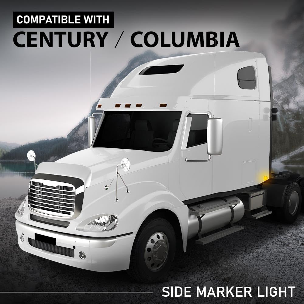 G-PLUS 15 LED Amber Sleeper Cab Side Marker Signal Light 2PCS Chrome Bezel Clearance Light Fit Freightliner Century Columbia Model Truck Trailer