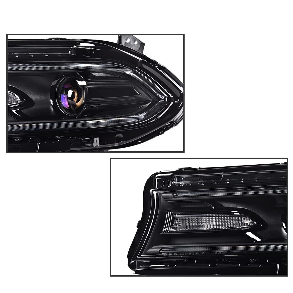 G-PLUS Headlights Assembly Front Headlamp Compatible with Dodge Charger 2015-2021 68214396AD, 68214397AD Clear Lens Black Housing Amber Reflector,Left & Right Bumper Headlamps,faros delanteros