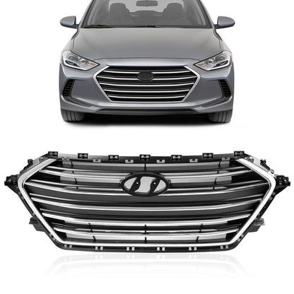 G-PLUS Front Upper Bumper Grille Compatible With Hyundai Elantra 2017 2018 Chrome & Black Grill Trim