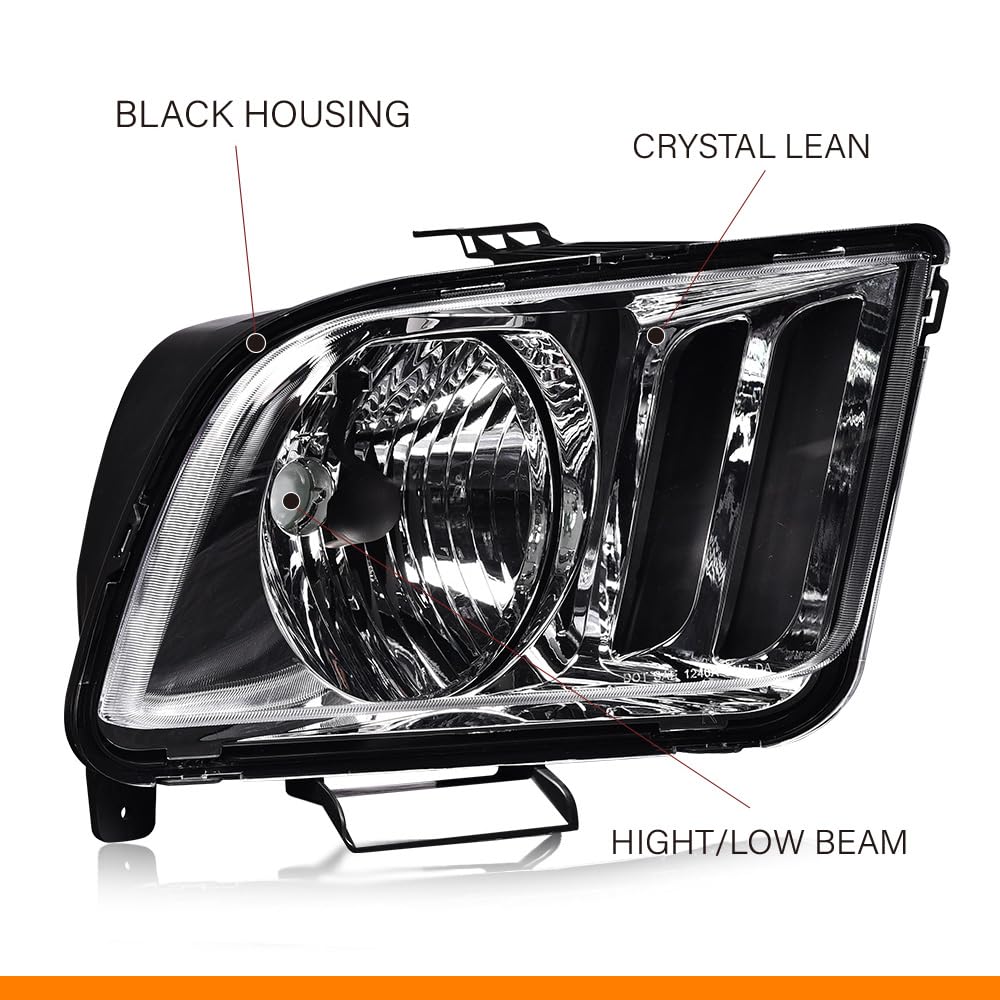 G-PLUS Headlights Compatible with Ford Mustang 2005-2009 Factory Halogen Headlamps Pair Clear Lens Chrome Housing Amber Reflector,faros delanteros