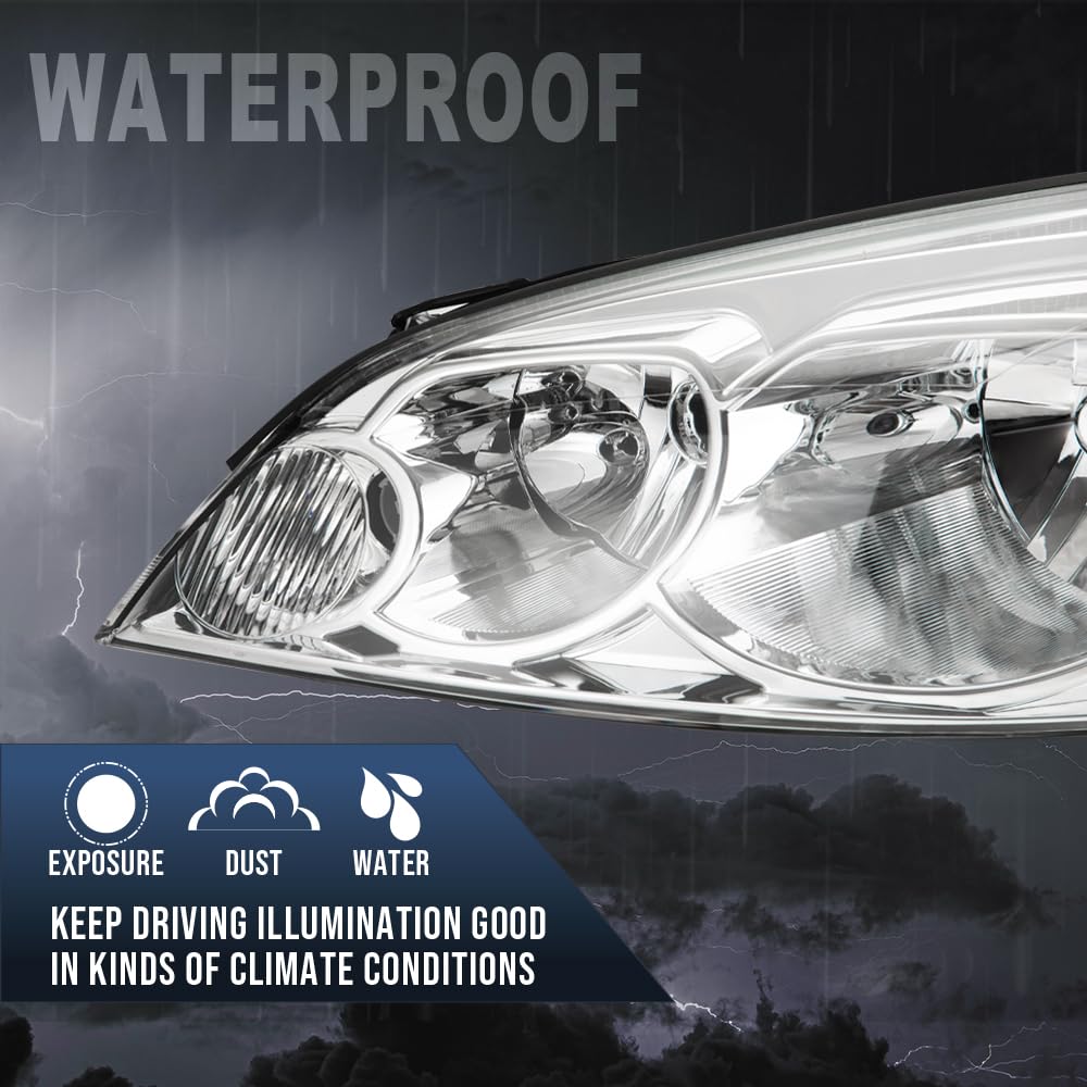 G-PLUS Headlights Assembly Fit 2006-2007 Chevy Monte Carlo/2006-2013 Chevy Impala/2014-2016 Chevy Impala Limited Headlamps, Clear Lens Chrome Housing Amber Reflector Left&Right,faros delanteros