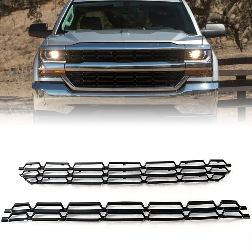 G-PLUS Bumper Grille Cover Insert Black Compatible with Chevy Silverado 1500 2016-2018 Snap On