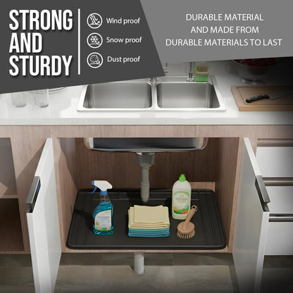 G-PLUS Waterproof Under Sink Liner Mat for Kitchen Bathroom – 28" x 19" TPE - Durable, Flexible Tray – Home Undersink Organizer Must Haves, Black