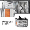 G-PLUS LED Headlights Assembly Front Headlamps Left+Right Compatible with GMC Sierra 1500 2007-2013, Fit GMC Sierra 2500HD 3500HD 2007-2014 Clear Lens Chrome Housing Amber Reflector,faros delanteros