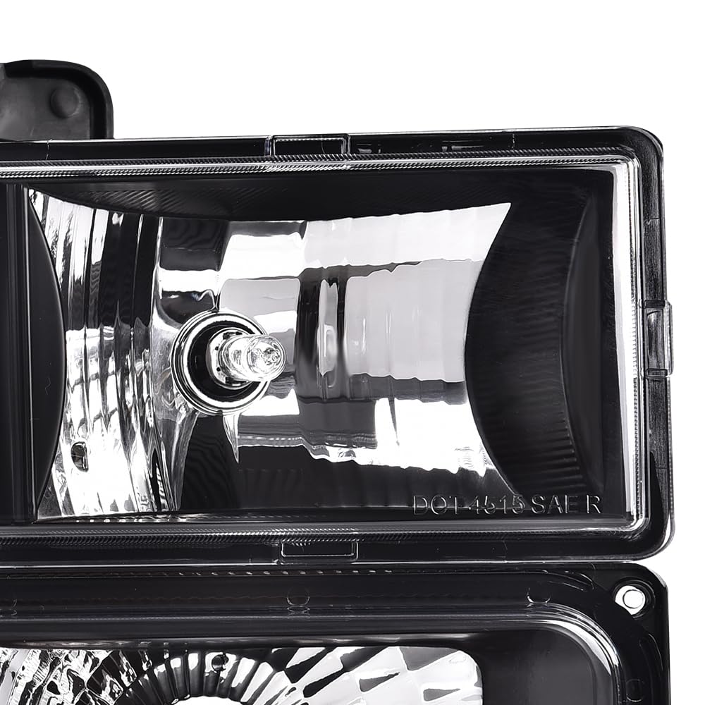 G-PLUS Headlights Assembly w/Bulb Fit GMC C10 truck 1994 1995 1996 1997 1998/Fit GMC Sierra Suburban Yukon 1994-1998 Clear Lens Black Housing Clear Reflector 5977460 Bumper Headlamps,faros delanteros
