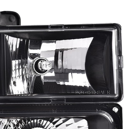 G-PLUS Headlights Assembly w/Bulb Fit GMC C10 truck 1994 1995 1996 1997 1998/Fit GMC Sierra Suburban Yukon 1994-1998 Clear Lens Black Housing Clear Reflector 5977460 Bumper Headlamps,faros delanteros